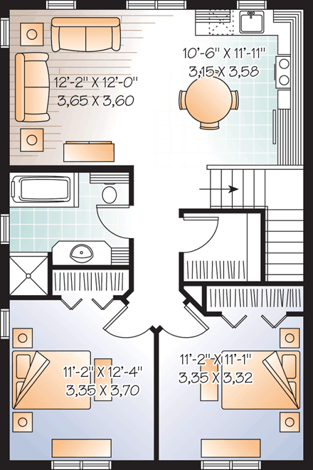 Ranch, Traditional 1 Car Garage Apartment Plan 76270 with 2 Beds, 1 Baths Second Level Plan