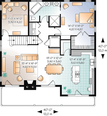Coastal House Plan 76273 with 3 Beds, 3 Baths, 1 Car Garage First Level Plan