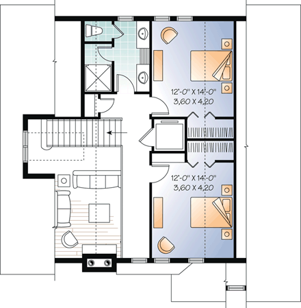 Coastal House Plan 76273 with 3 Beds, 3 Baths, 1 Car Garage Second Level Plan
