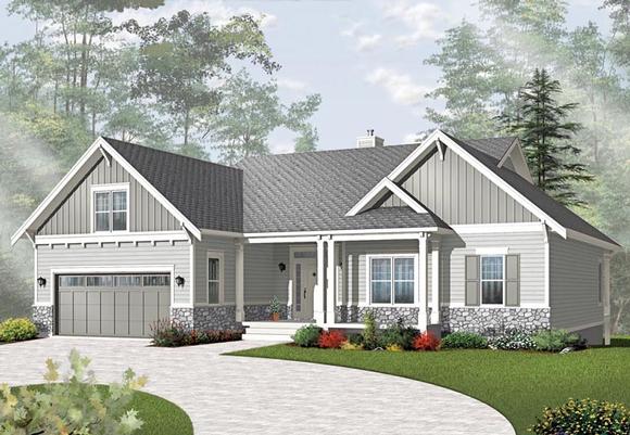 Country, Craftsman House Plan 76295 with 5 Beds, 4 Baths, 2 Car Garage Elevation