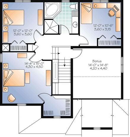 Country, European House Plan 76300 with 3 Beds, 2 Baths, 1 Car Garage Second Level Plan
