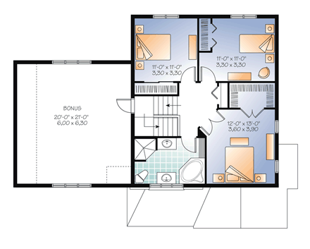 European House Plan 76305 with 3 Beds, 2 Baths, 2 Car Garage Second Level Plan