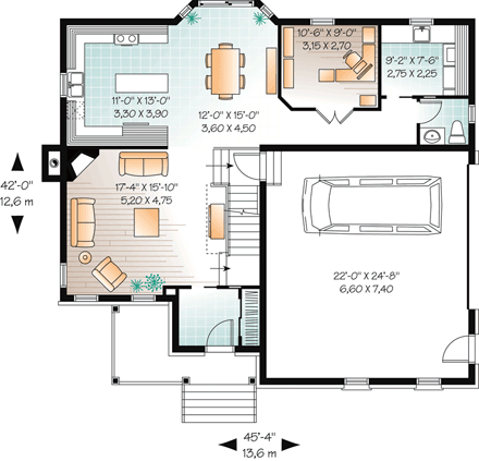House Plan 76306 with 5 Beds, 3 Baths, 2 Car Garage First Level Plan