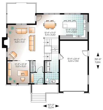 Contemporary, Modern House Plan 76307 with 3 Beds, 3 Baths, 1 Car Garage First Level Plan