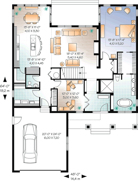 Craftsman House Plan 76310 with 4 Beds, 4 Baths, 2 Car Garage First Level Plan