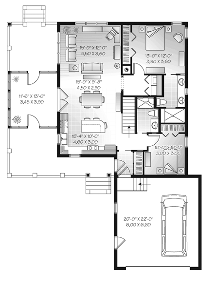 Cottage House Plan 76335 with 2 Beds, 2 Baths, 2 Car Garage First Level Plan