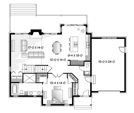 Cottage, Craftsman House Plan 76342 with 3 Beds, 3 Baths, 1 Car Garage First Level Plan