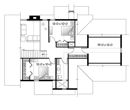 Cottage, Craftsman House Plan 76342 with 3 Beds, 3 Baths, 1 Car Garage Second Level Plan