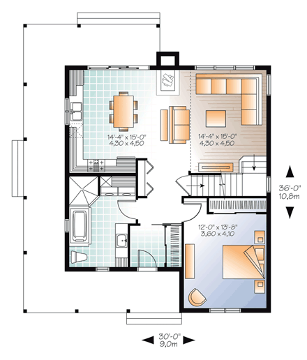Country House Plan 76364 with 4 Beds, 2 Baths First Level Plan