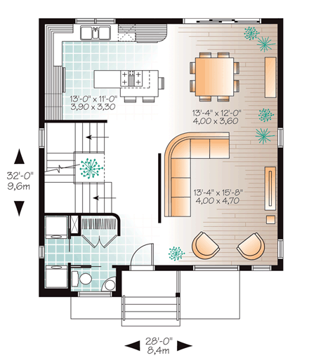 House Plan 76366 - Modern Style with 1670 Sq Ft, 3 Bed, 1 Bath, 1 ...