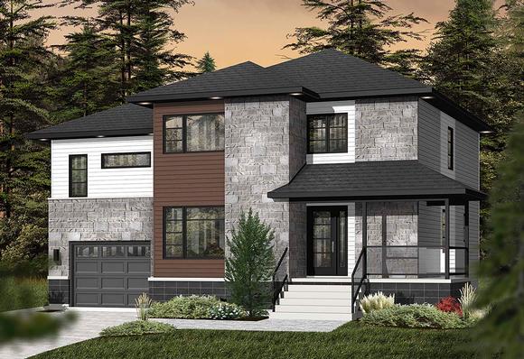 Contemporary House Plan 76370 with 4 Beds, 3 Baths, 1 Car Garage Elevation