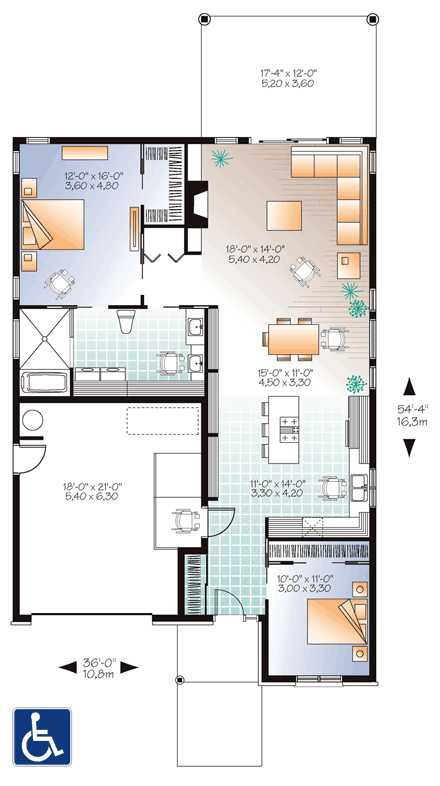 House Plan 76387 with 2 Beds, 1 Baths, 1 Car Garage First Level Plan