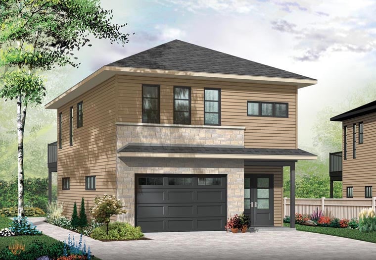 Contemporary, Cottage 1 Car Garage Apartment Plan 76395 with 1 Beds, 2 Baths Elevation