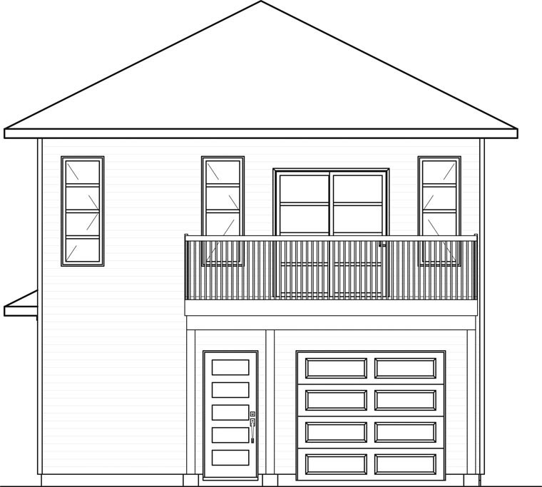 Contemporary, Cottage 1 Car Garage Apartment Plan 76395 with 1 Beds, 2 Baths Rear Elevation