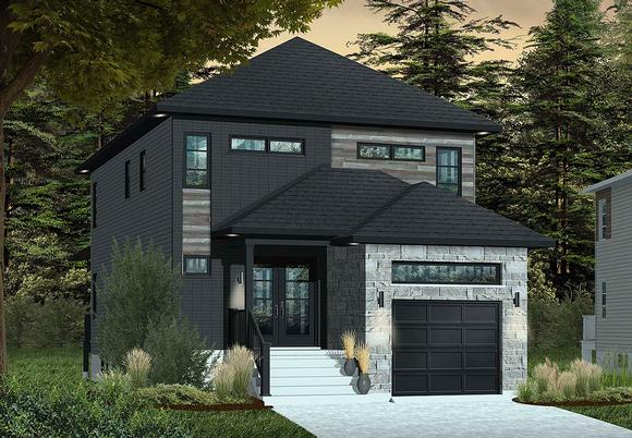 Contemporary, Modern House Plan 76412 with 3 Beds, 3 Baths, 1 Car Garage Elevation