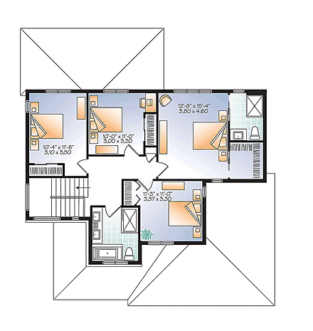 Contemporary, Craftsman, Modern House Plan 76419 with 4 Beds, 3 Baths, 2 Car Garage Second Level Plan