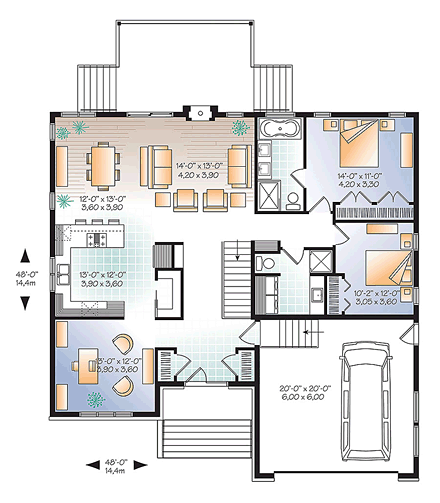 Contemporary, Southwest House Plan 76432 with 2 Beds, 2 Baths, 2 Car Garage First Level Plan