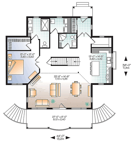 Bungalow, Cottage, Country, Traditional House Plan 76453 with 4 Beds, 3 Baths First Level Plan