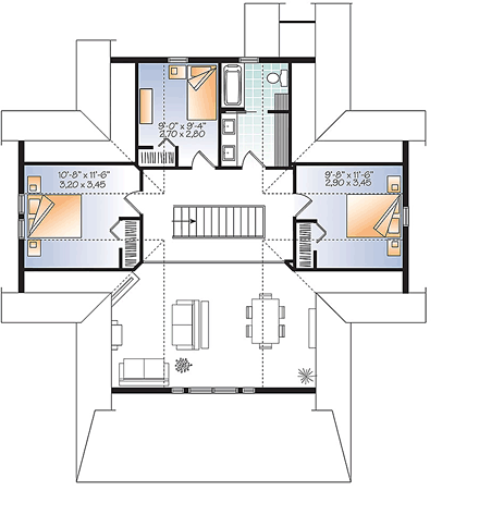 Bungalow, Cottage, Country, Traditional House Plan 76453 with 4 Beds, 3 Baths Second Level Plan