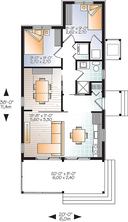 Cabin, Cottage, Country, Craftsman, Ranch House Plan 76459 with 2 Beds, 1 Baths First Level Plan