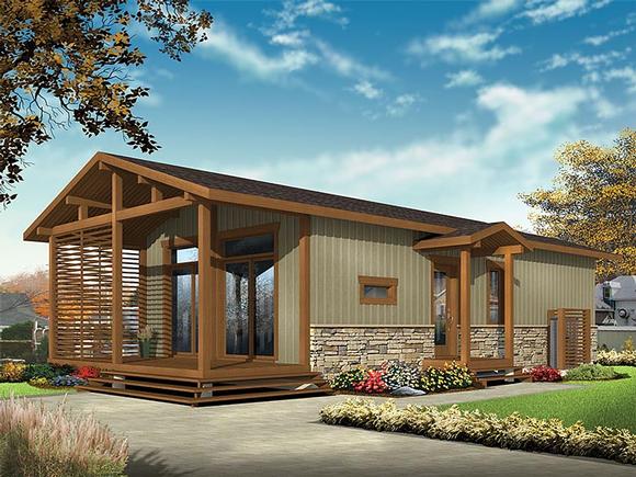 Cabin, Cottage, Country, Craftsman, Ranch House Plan 76459 with 2 Beds, 1 Baths Elevation