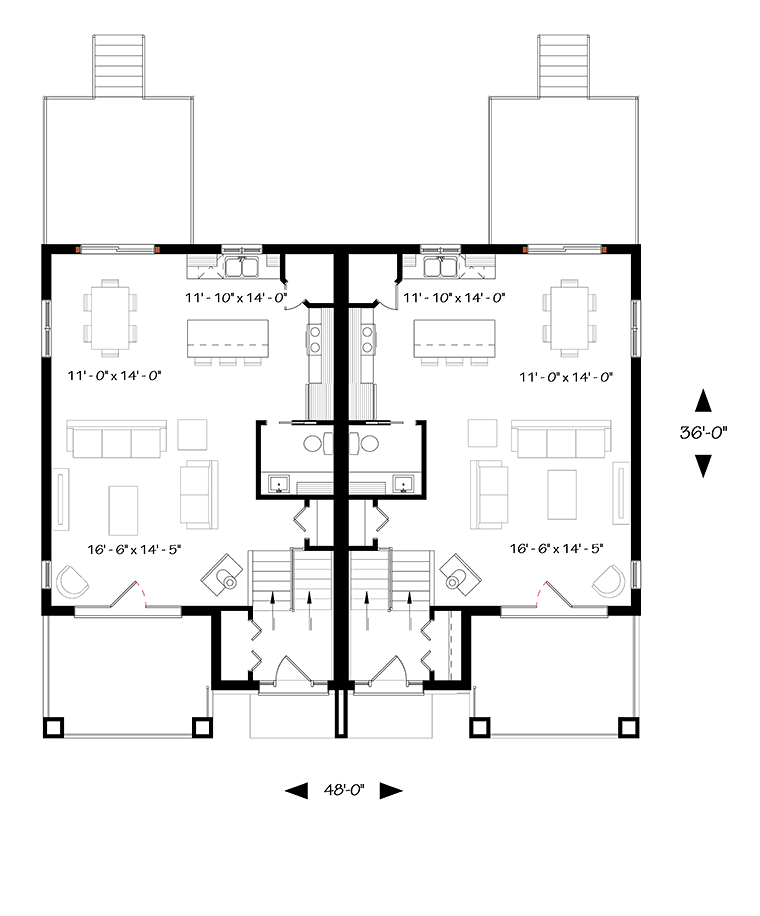 Country, Craftsman Multi-Family Plan 76466 Level One