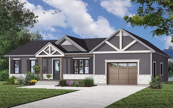 Bungalow, Craftsman, Ranch, Traditional House Plan 76467 with 2 Beds, 2 Baths, 1 Car Garage Elevation
