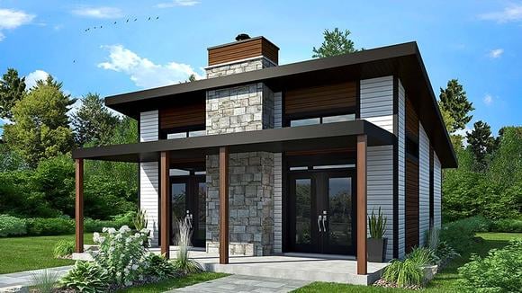 Contemporary, Modern House Plan 76474 with 2 Beds, 1 Baths Elevation
