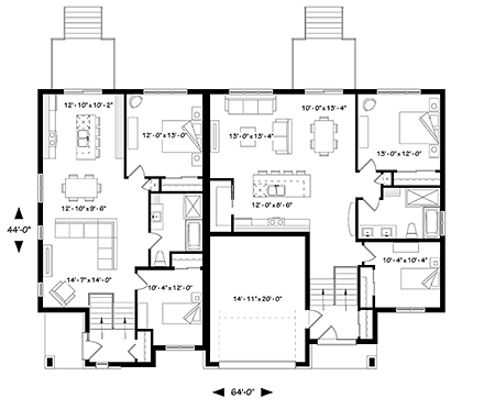 Contemporary Multi-Family Plan 76475 with 8 Beds, 4 Baths, 1 Car Garage First Level Plan