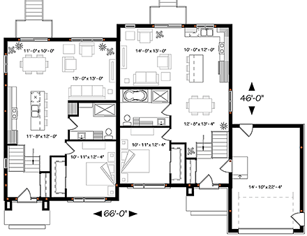 Contemporary, Modern Multi-Family Plan 76477 with 6 Beds, 4 Baths, 1 Car Garage First Level Plan