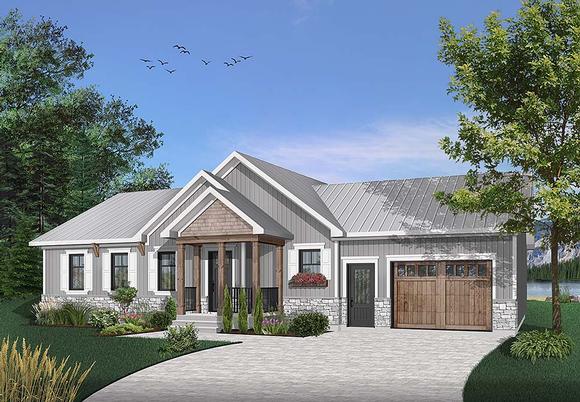 Cottage, Country, Craftsman, Ranch House Plan 76478 with 2 Beds, 2 Baths, 1 Car Garage Elevation