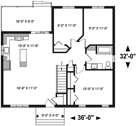 Ranch, Traditional House Plan 76481 with 3 Beds, 1 Baths First Level Plan
