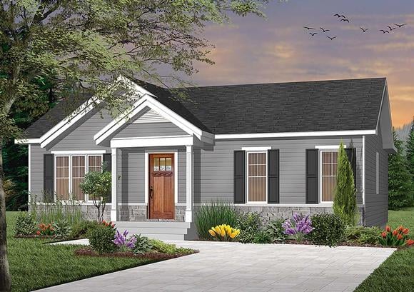 Ranch, Traditional House Plan 76481 with 3 Beds, 1 Baths Elevation