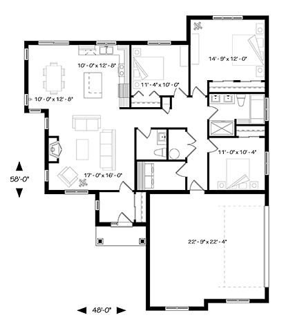 Country, Craftsman, Farmhouse, Ranch, Traditional House Plan 76485 with 3 Beds, 2 Baths, 2 Car Garage First Level Plan