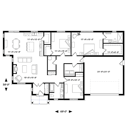Country, Craftsman, Farmhouse House Plan 76488 with 3 Beds, 2 Baths, 2 Car Garage First Level Plan