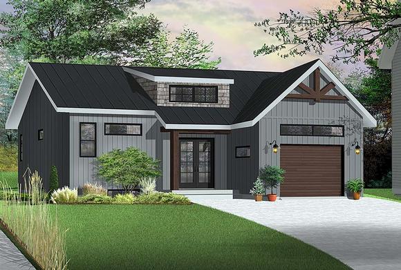 Cape Cod, Contemporary, Country, Craftsman, Farmhouse, Ranch House Plan 76491 with 2 Beds, 2 Baths, 1 Car Garage Elevation