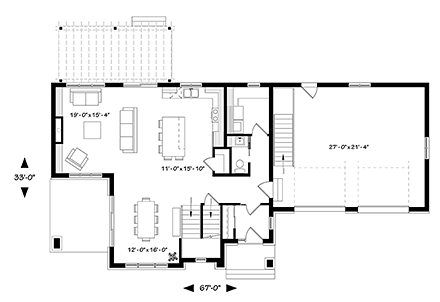 Contemporary, Modern House Plan 76498 with 3 Beds, 3 Baths, 2 Car Garage First Level Plan