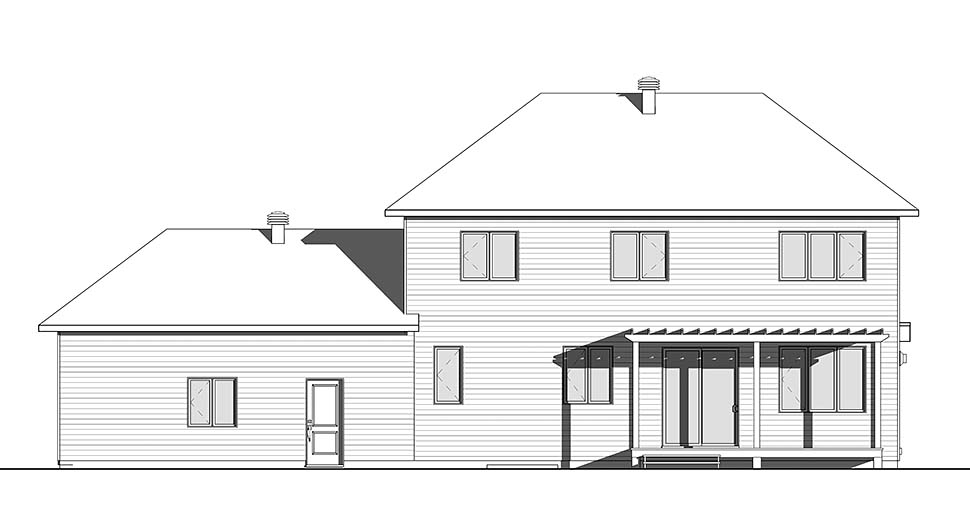 Contemporary, Modern Plan with 2164 Sq. Ft., 3 Bedrooms, 3 Bathrooms, 2 Car Garage Rear Elevation