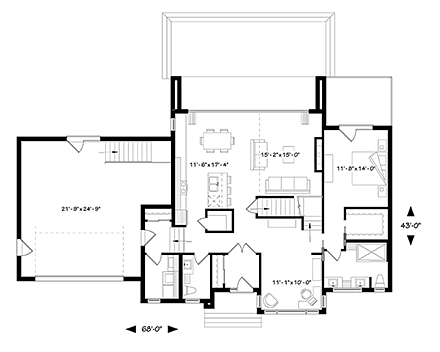 Contemporary, Modern House Plan 76499 with 4 Beds, 3 Baths, 2 Car Garage First Level Plan
