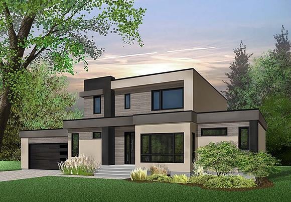 Contemporary, Modern House Plan 76499 with 4 Beds, 3 Baths, 2 Car Garage Elevation
