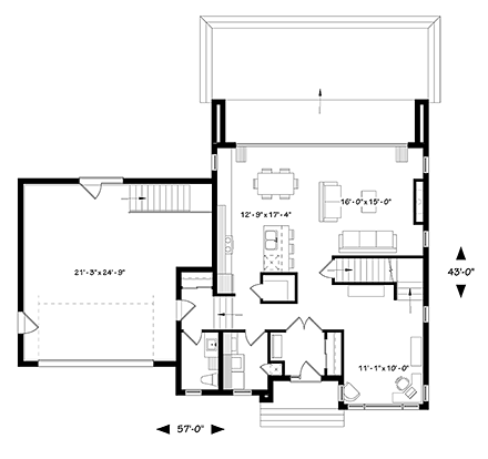 Contemporary, Modern House Plan 76500 with 3 Beds, 3 Baths, 2 Car Garage First Level Plan