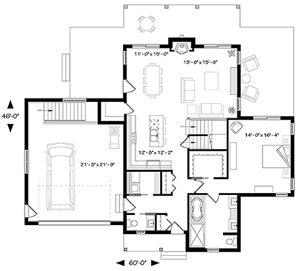 Cabin, Cottage, Country House Plan 76505 with 3 Beds, 3 Baths, 2 Car Garage First Level Plan