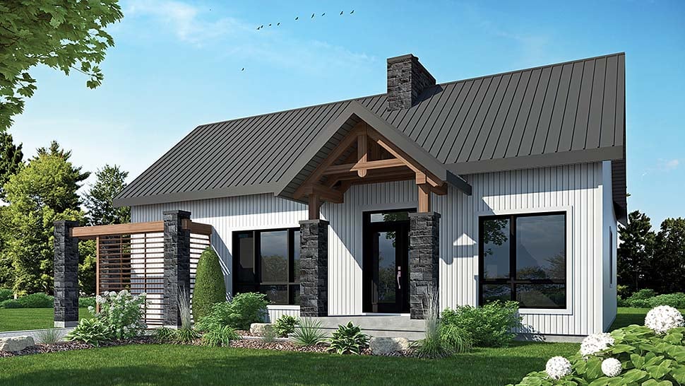 Cape Cod, Contemporary, Cottage, Country, Craftsman, Modern Plan with 1212 Sq. Ft., 2 Bedrooms, 1 Bathrooms Elevation