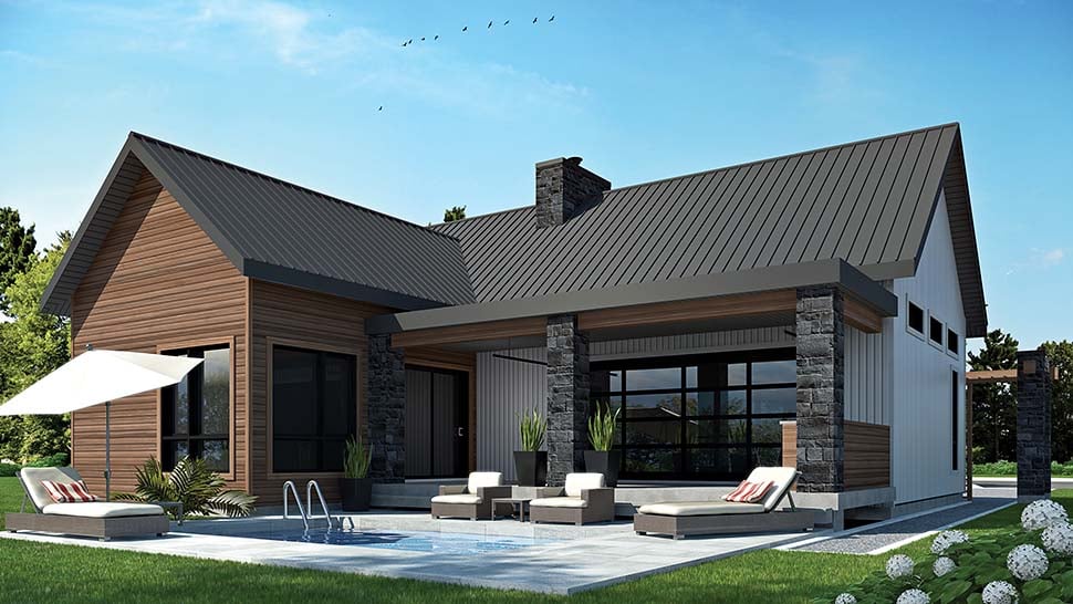 Cape Cod, Contemporary, Cottage, Country, Craftsman, Modern Plan with 1212 Sq. Ft., 2 Bedrooms, 1 Bathrooms Picture 2