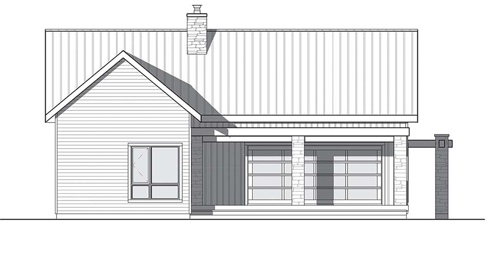 Cape Cod, Contemporary, Cottage, Country, Craftsman, Modern Plan with 1212 Sq. Ft., 2 Bedrooms, 1 Bathrooms Rear Elevation
