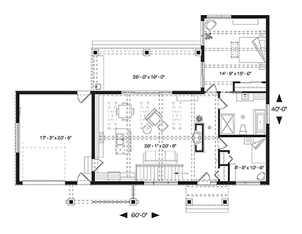 Cape Cod, Cottage, Country, Craftsman, Farmhouse House Plan 76509 with 2 Beds, 1 Baths, 1 Car Garage First Level Plan