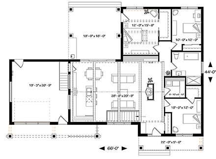 Bungalow, Contemporary, Craftsman, Modern House Plan 76510 with 3 Beds, 1 Baths, 1 Car Garage First Level Plan
