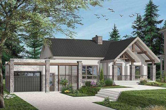 Bungalow, Contemporary, Craftsman, Modern House Plan 76510 with 3 Beds, 1 Baths, 1 Car Garage Elevation