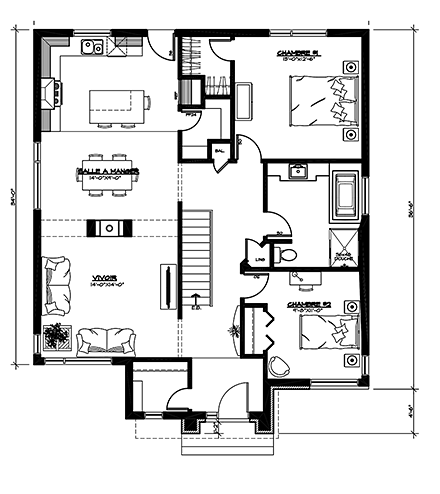 Contemporary, Modern House Plan 76514 with 2 Beds, 1 Baths First Level Plan