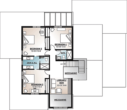 Cottage, Craftsman, Farmhouse, Modern House Plan 76518 with 4 Beds, 4 Baths, 2 Car Garage Second Level Plan